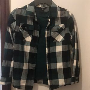 Boys large 10-12 George flannel plaid shirt with cotton T-shirt combo in emerald